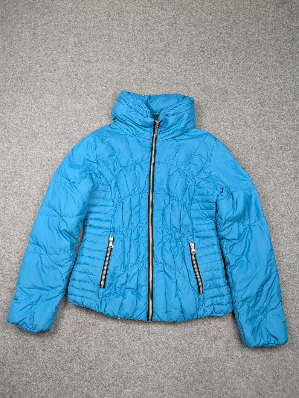 Guess Jacket Womens Small Blue Down Puffer Full Zip Pockets Insulated Collared